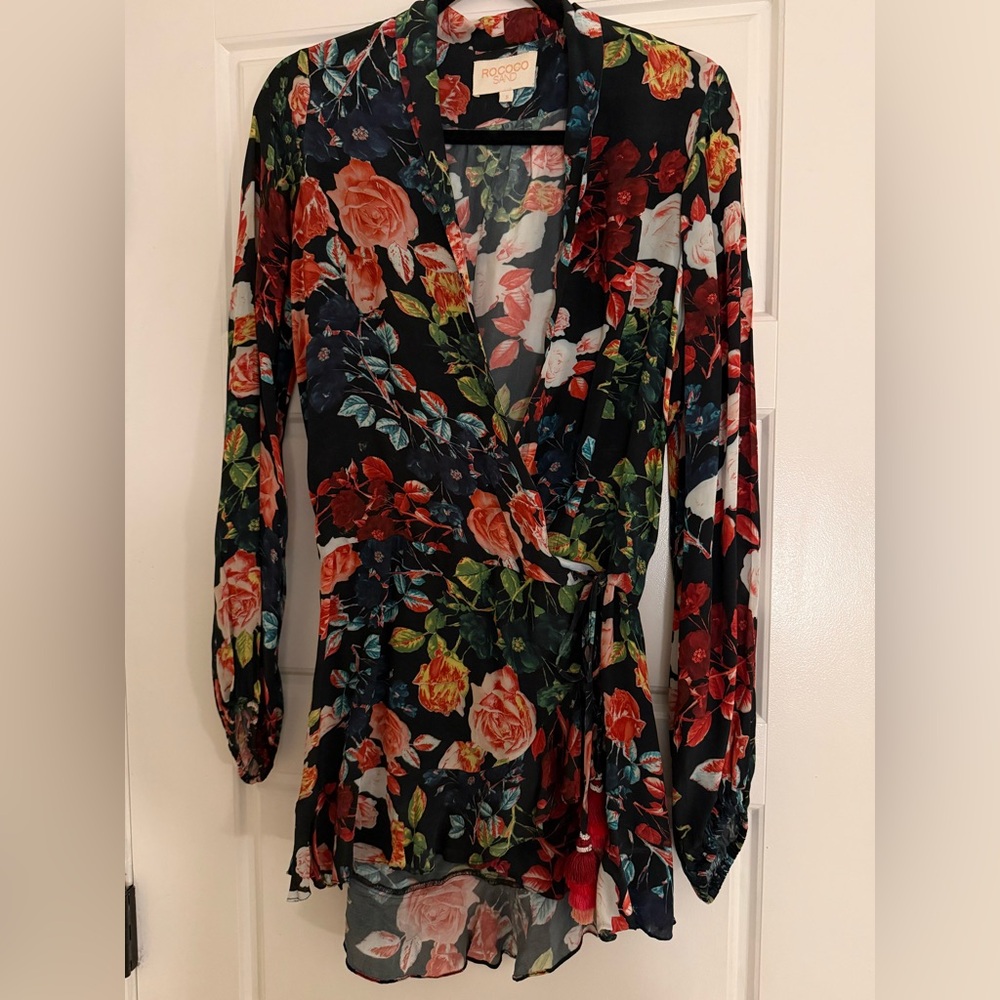 Rococo Sand Silk Wrap Style Floral Dress